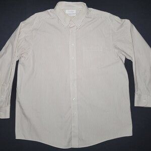 Roundtree & Yorke Mens Brown and White Long Sleeve Button Up Shirt Size 18 / 35